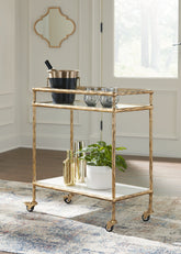 Bay Furniture Gallery - Ashley Furniture - Plattfield Bar Cart - Bar Cart / Antique Gold Finish - A4000625